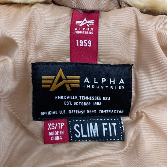 Alpha Industries B-15 Bomber Jacket Gold Nylon Removable Faux Fur Collar XS - Picture 12 of 16